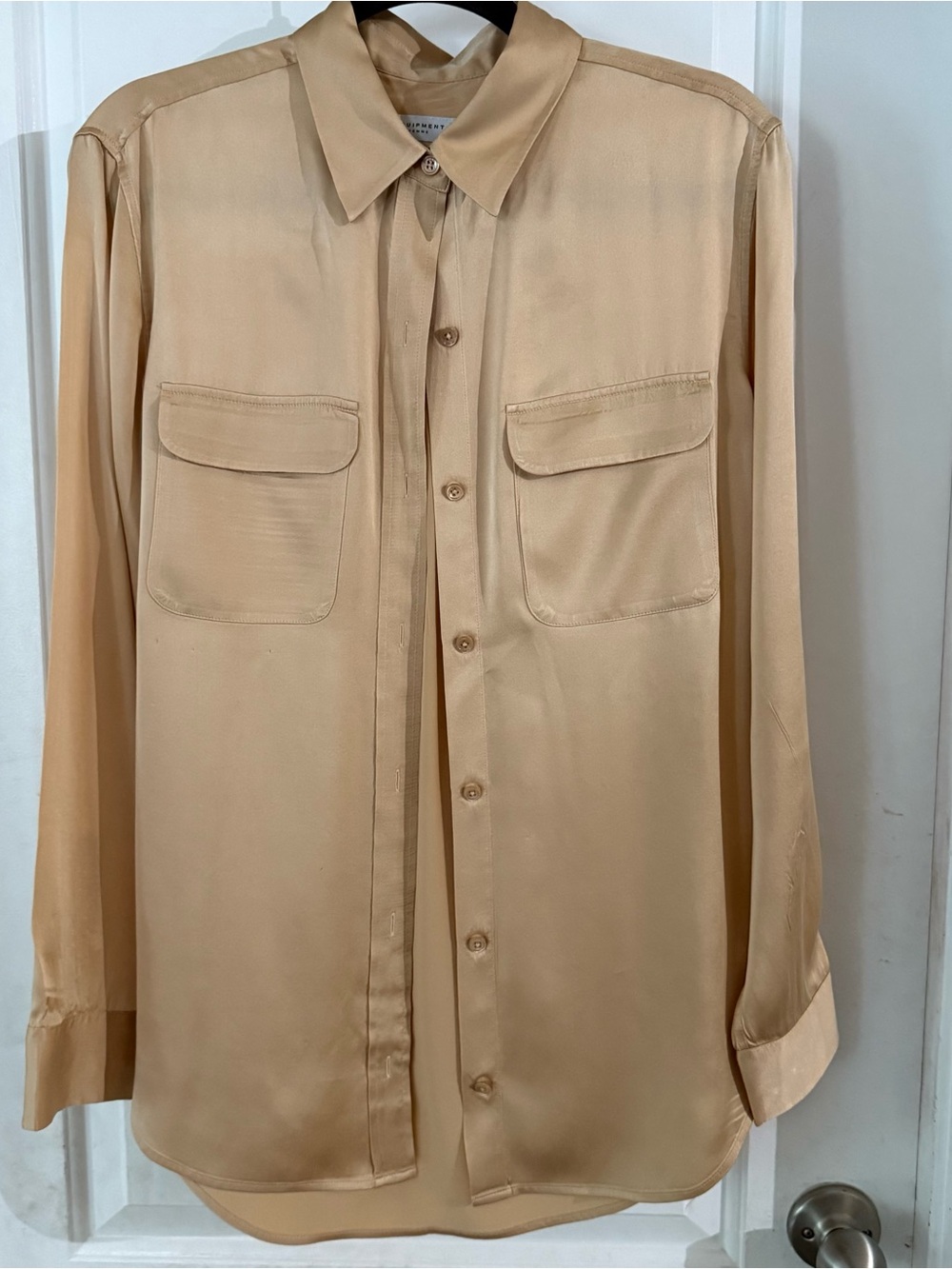 Equipment Beige Silk Button-Down Blouse